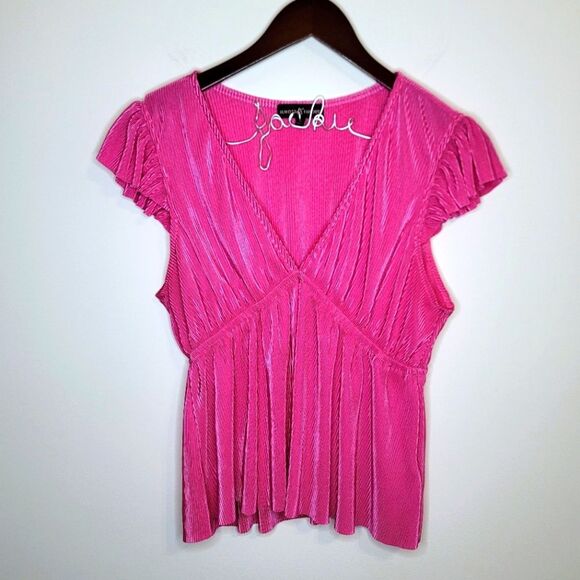 Almost Famous Ribbed Flutter Sleeve Pink Top Size Large - Picture 1 of 8